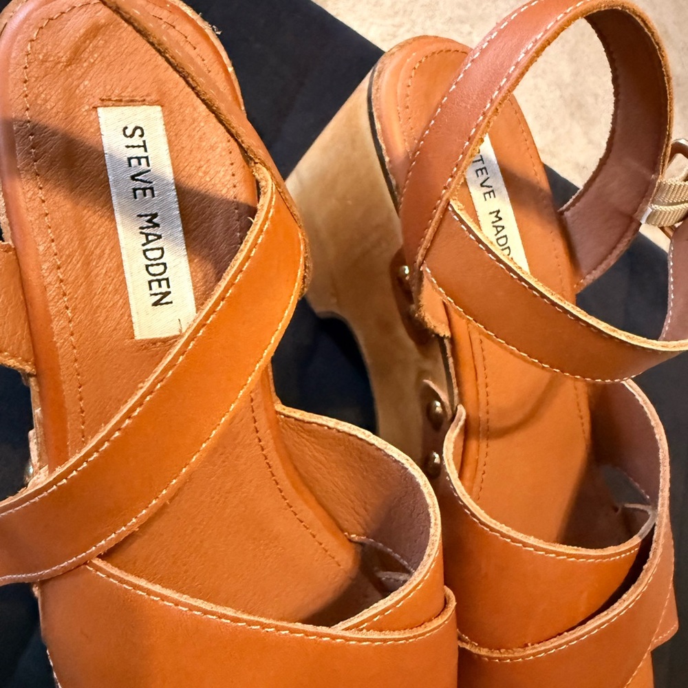 Brown Leather Platform Sandals - image 3